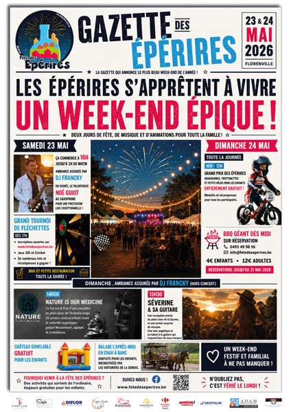 Affiche de la Fête des Épérires des 23 et 24 mai 2026, façon gazette