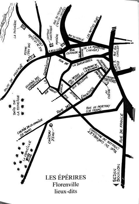 Carte dessinée des lieux-dits du quartier des Épérires